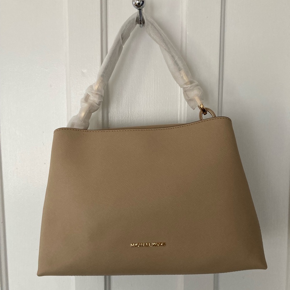 NEW Michael Kors Portia Large Saffiano Leather Shoulder Bag - Bisque NWT